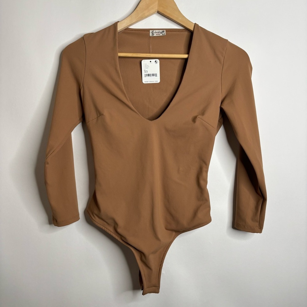NWT Free People Cafe Au Lait Close Call Duo Bodysuit size XS - Picture 2 of 9